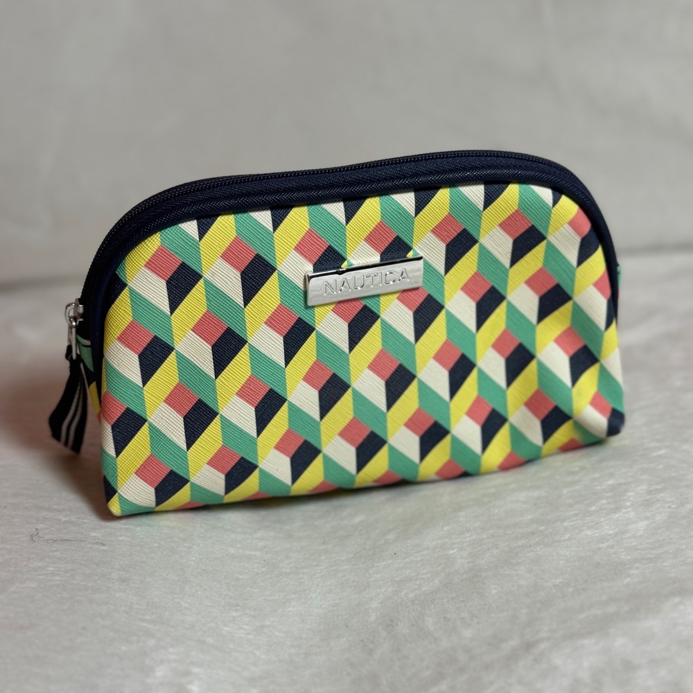 Nautica Geometric Print Vibrant Multi- Color Pattern Cosmetic Zipper Pouch